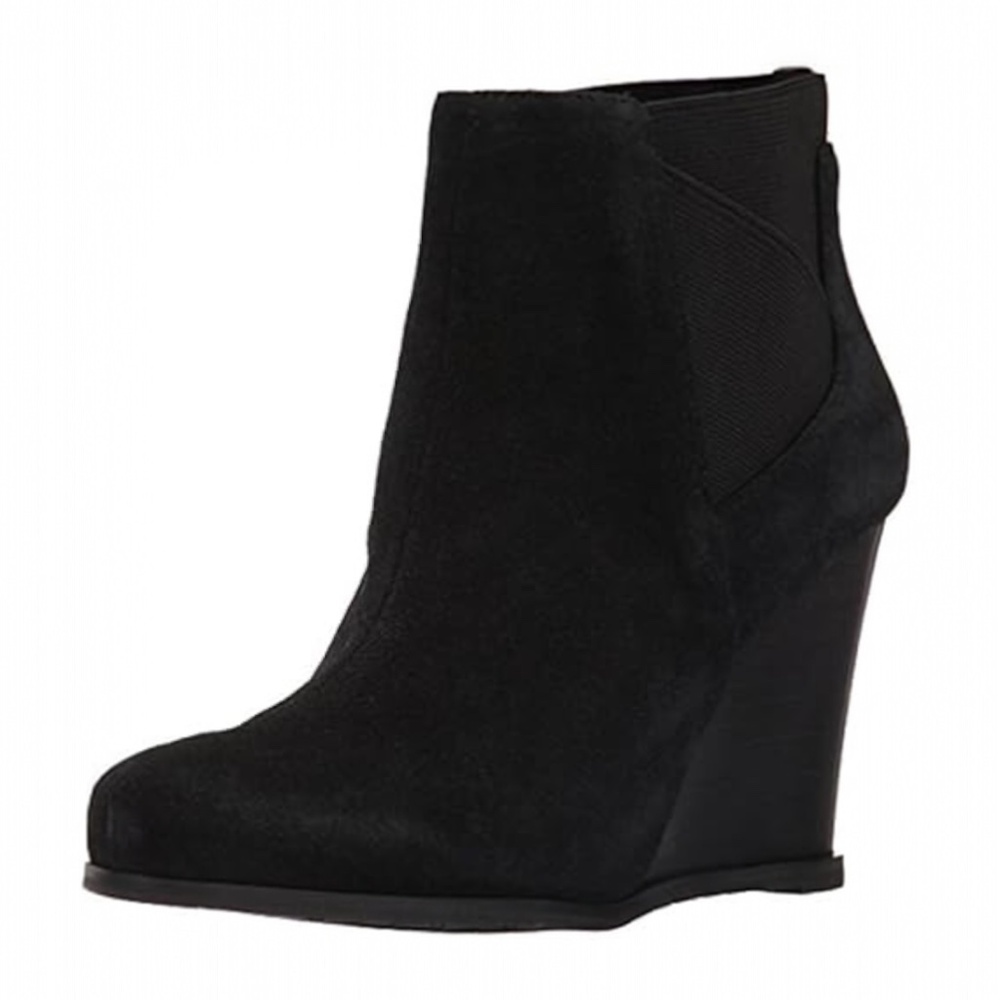 EUC [Tahari] SUEDE Slip On Black Leather Cora Wedge Ankle Boots + Bootie | 7 - Picture 13 of 14